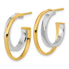 14K w/Rhodium Polished 2-Row J-Hoop Post Earrings