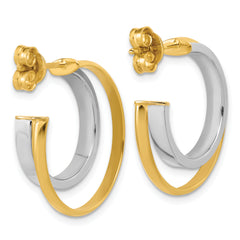 14K w/Rhodium Polished 2-Row J-Hoop Post Earrings