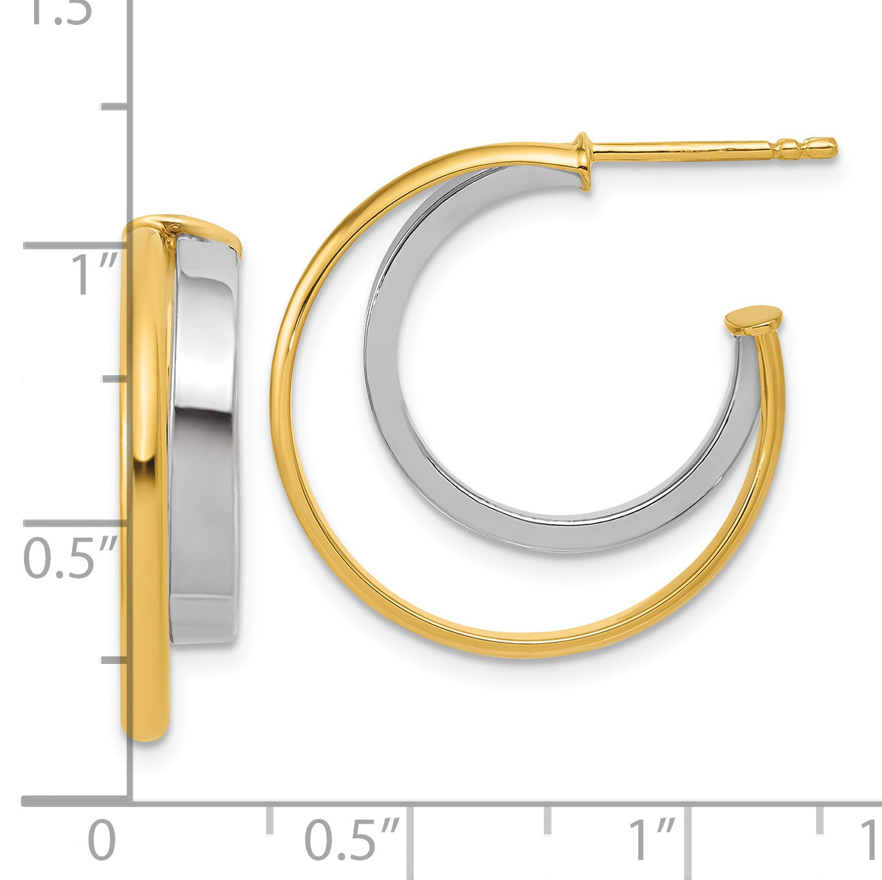 14K w/Rhodium Polished 2-Row J-Hoop Post Earrings