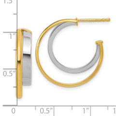 14K w/Rhodium Polished 2-Row J-Hoop Post Earrings