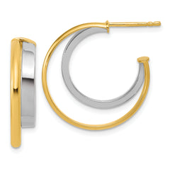 14K w/Rhodium Polished 2-Row J-Hoop Post Earrings