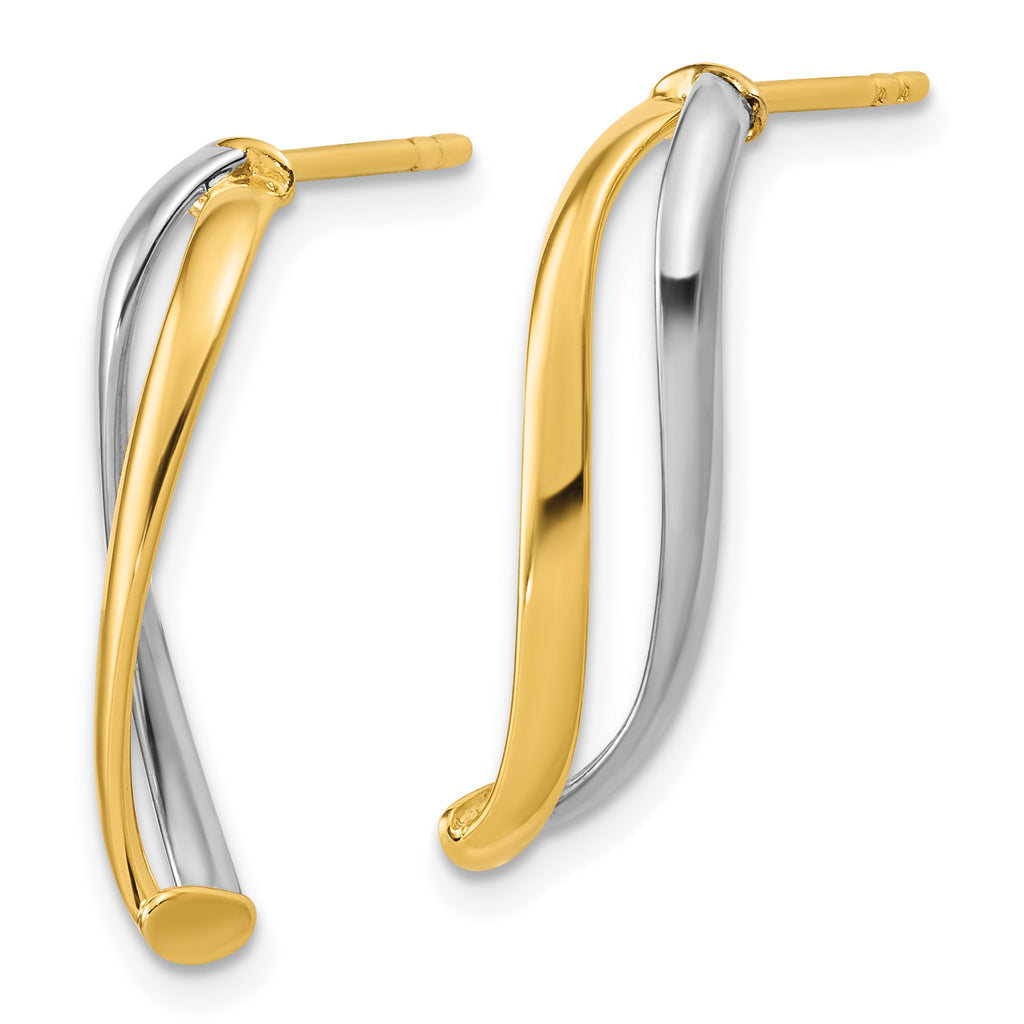 14K w/Rhodium Polished Curve Post Earrings