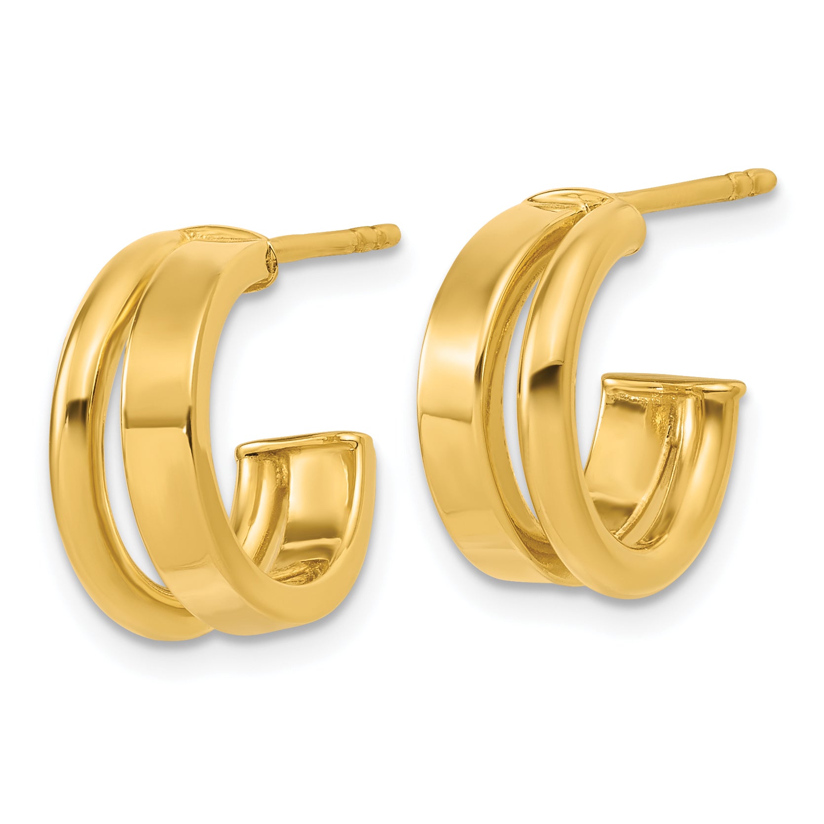 14K Polished 2-Row J-Hoop Post Earrings Secondary image