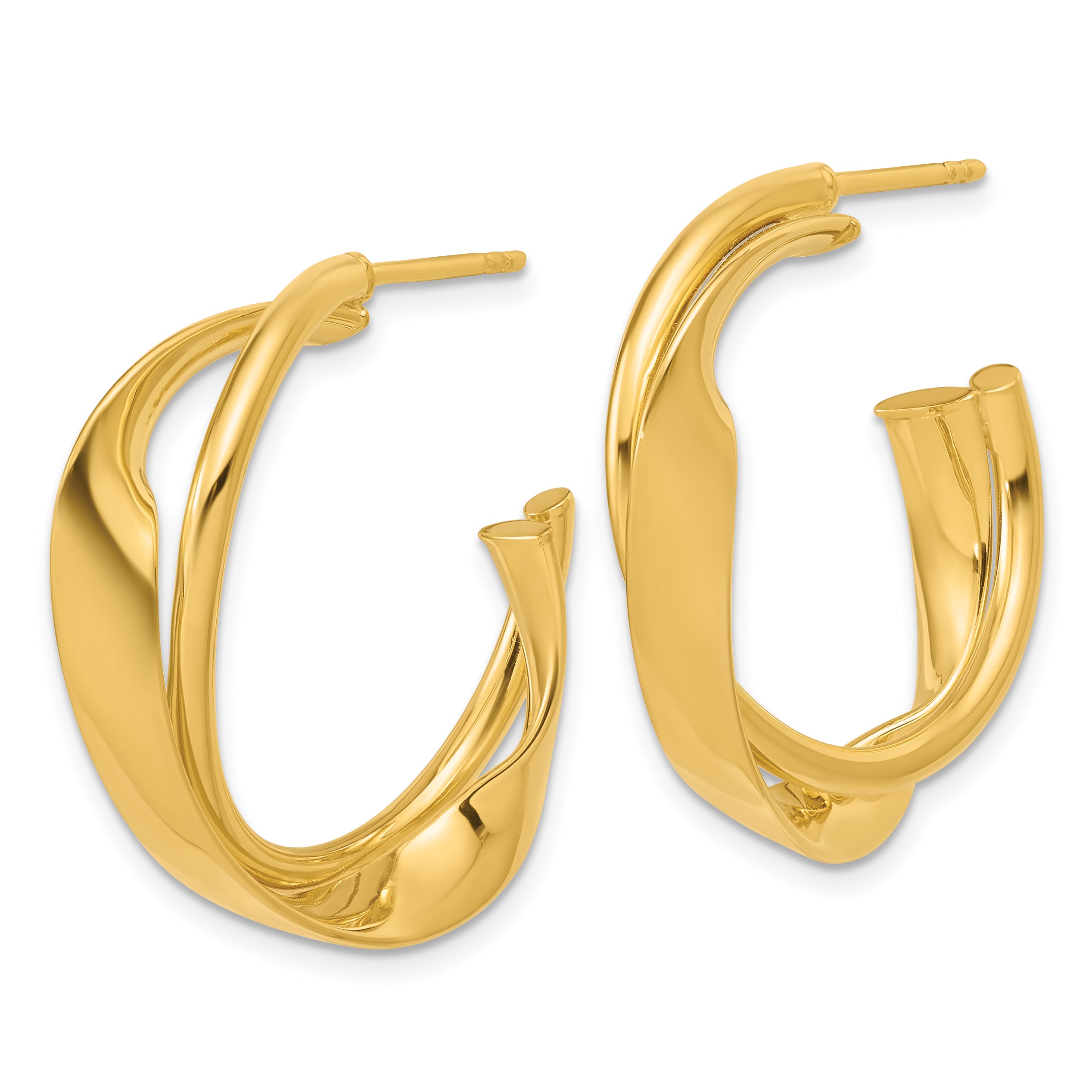 14K Polished 2-Row Twist J-Hoop Post Earrings