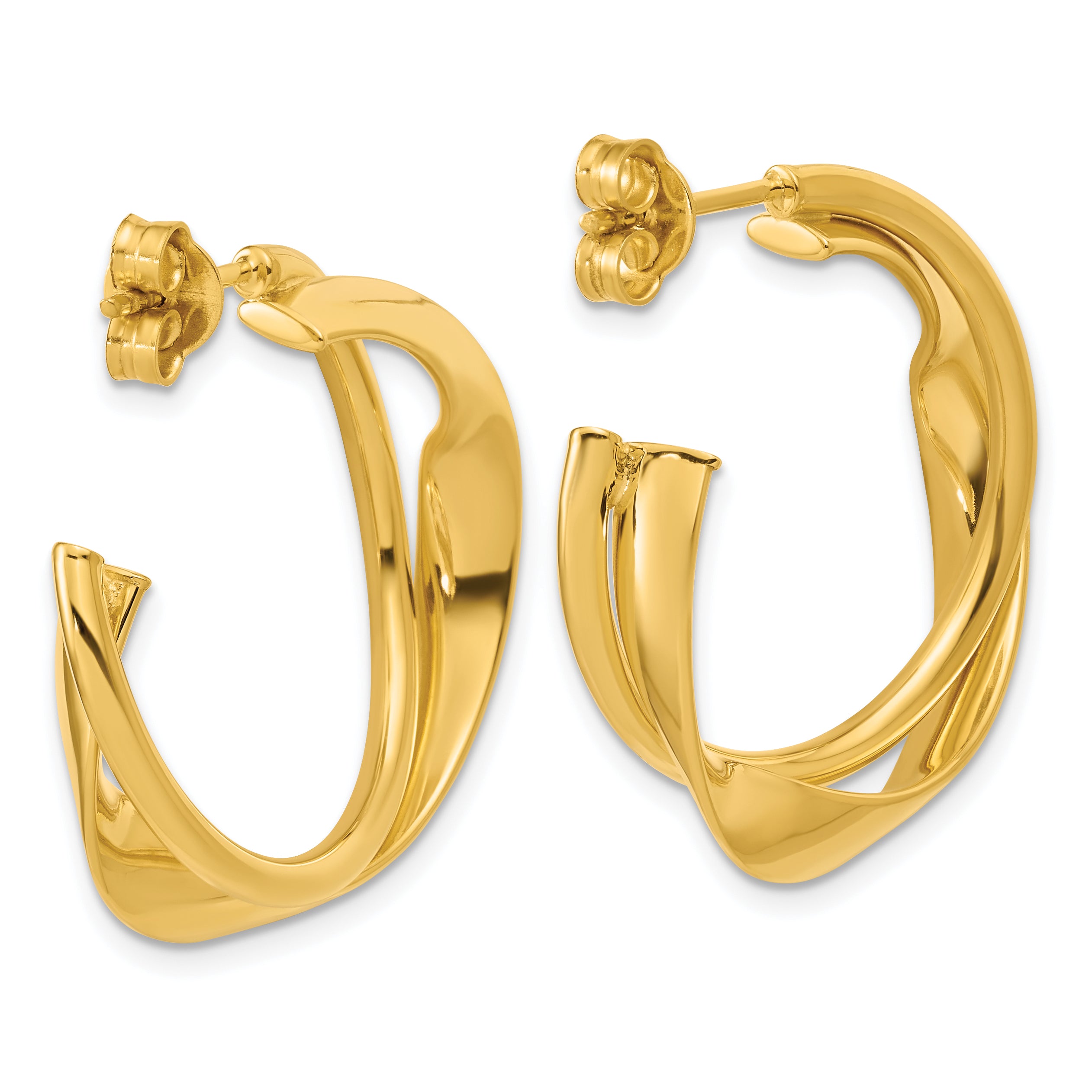 14K Polished 2-Row Twist J-Hoop Post Earrings