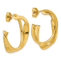 14K Polished 2-Row Twist J-Hoop Post Earrings