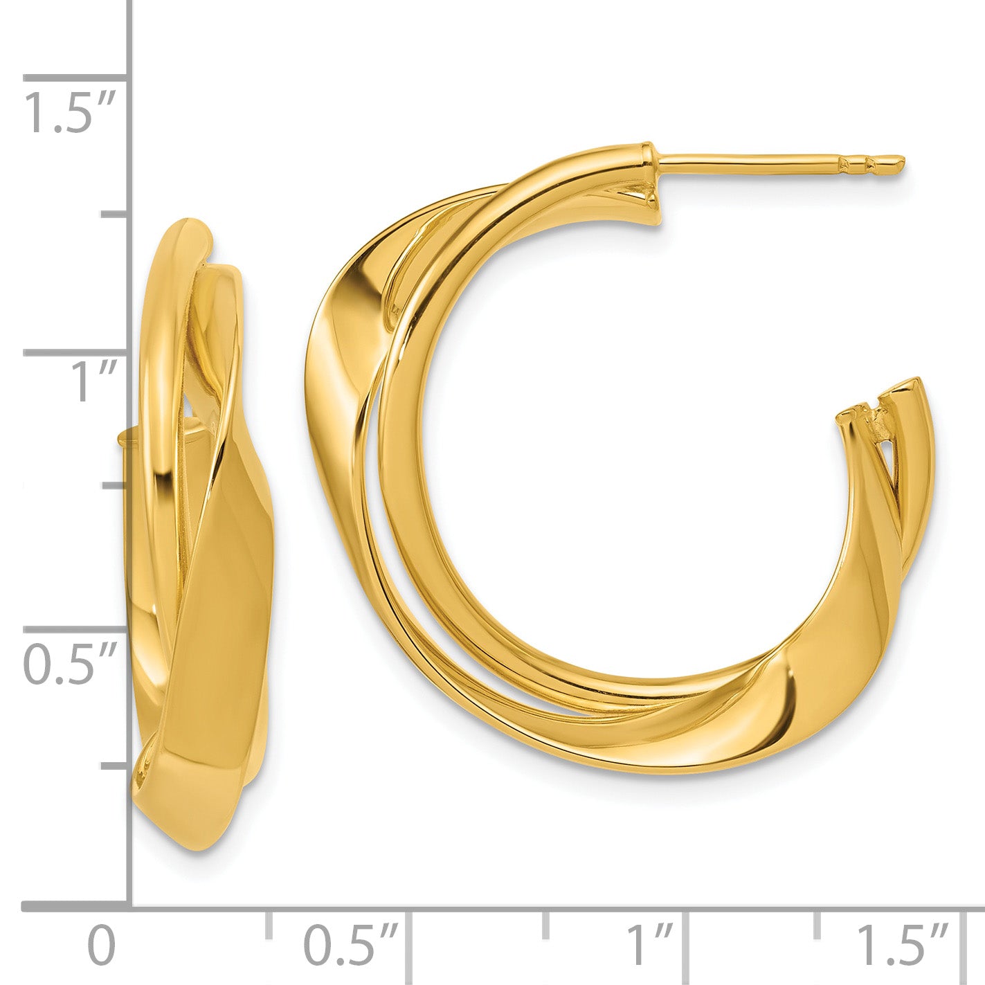14K Polished 2-Row Twist J-Hoop Post Earrings