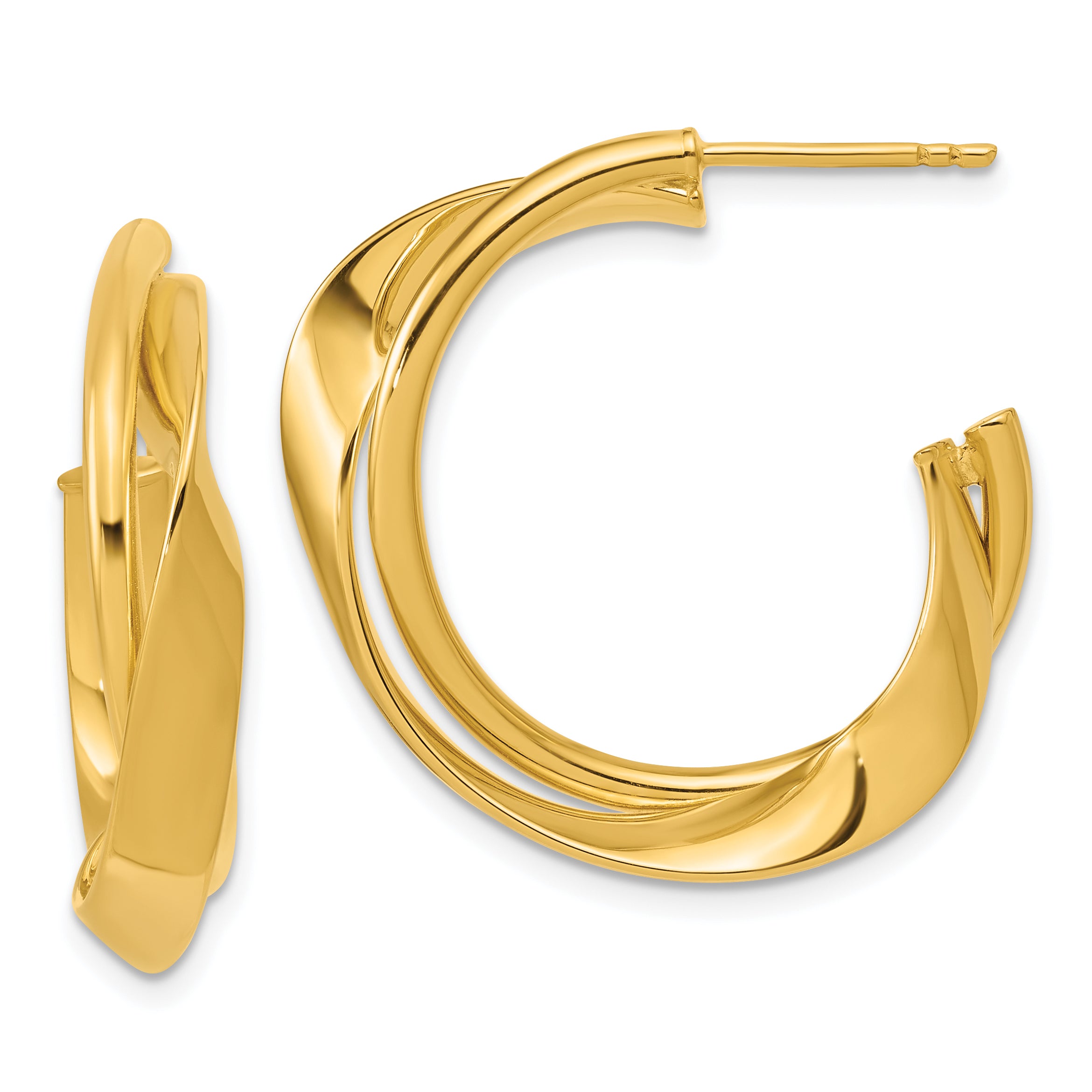 14K Polished 2-Row Twist J-Hoop Post Earrings