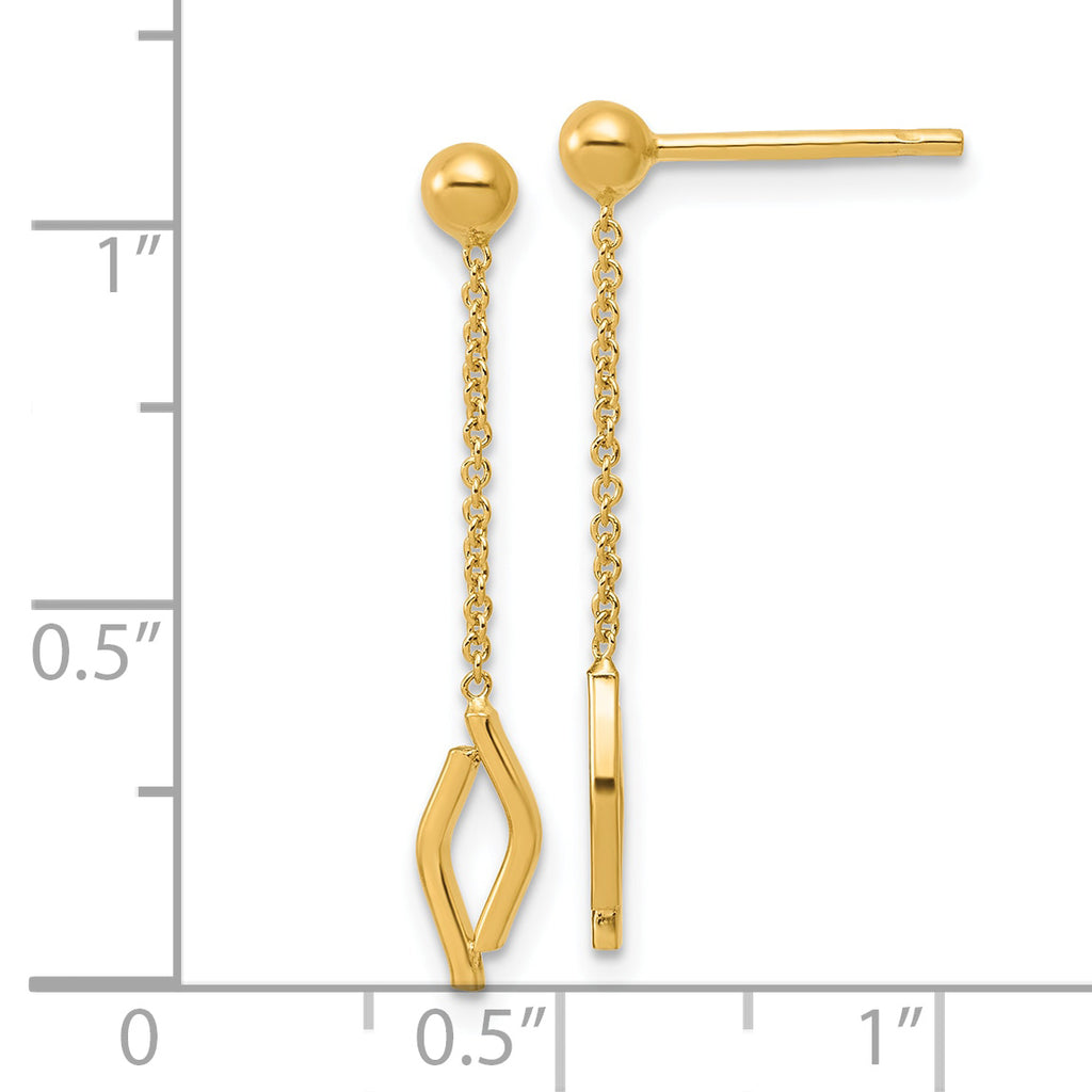 14K Polished Diamond-shaped Dangle Post Earrings