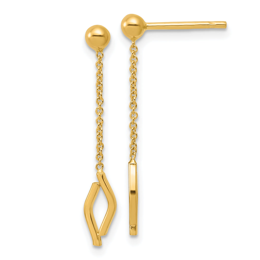14K Polished Diamond-shaped Dangle Post Earrings