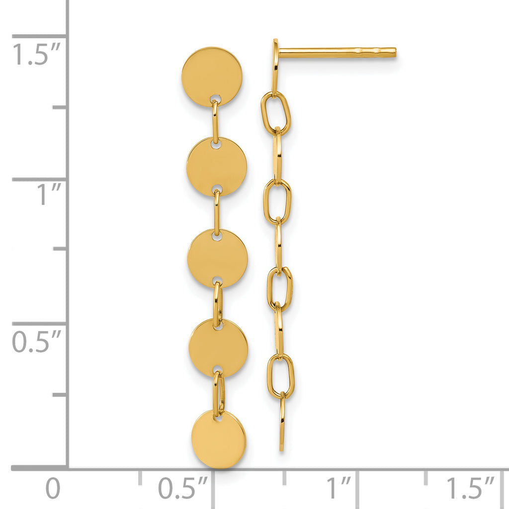 14K Polished Circle Disk Dangle Post Earrings