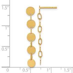 14K Polished Circle Disk Dangle Post Earrings