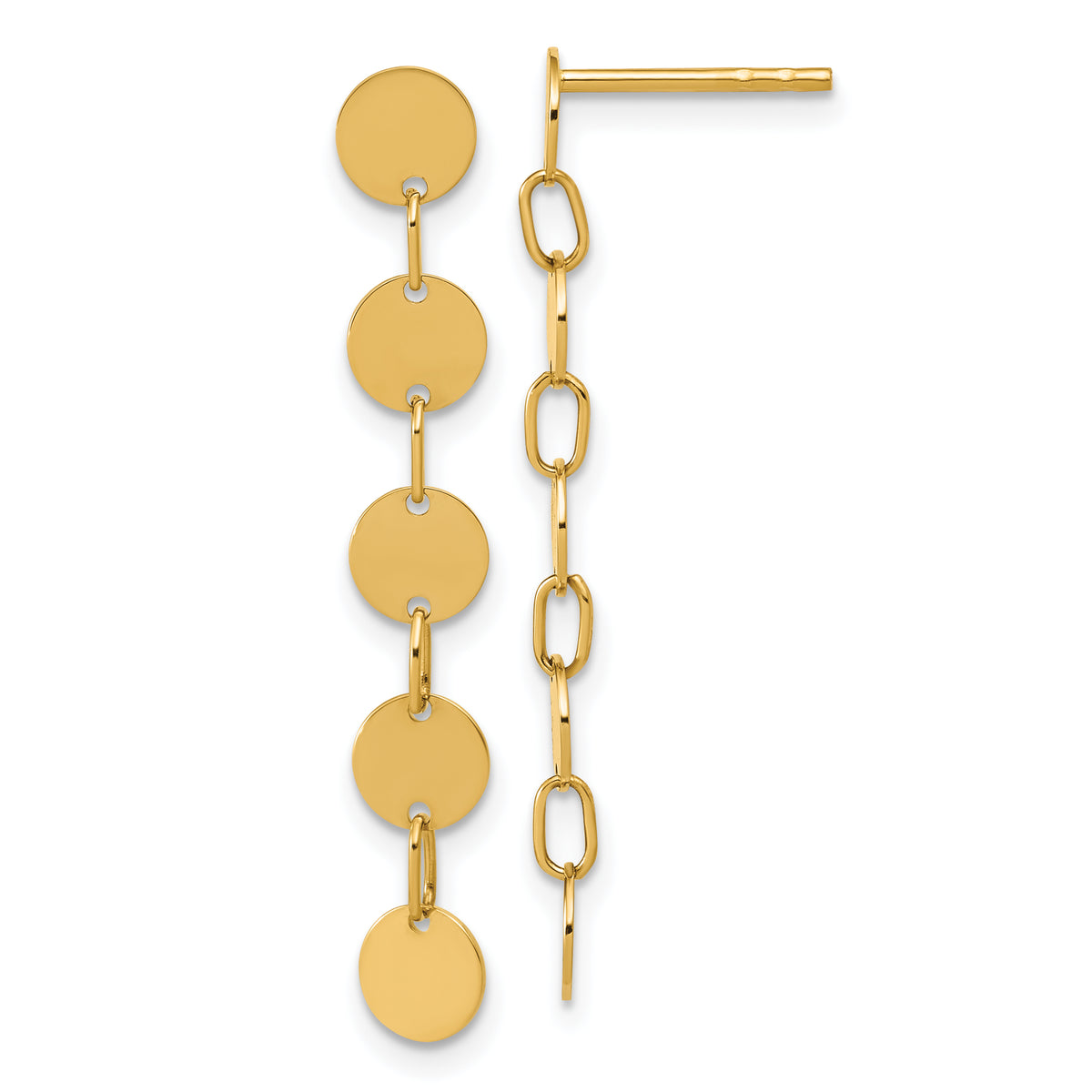 14K Polished Circle Disk Dangle Post Earrings