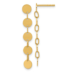 14K Polished Circle Disk Dangle Post Earrings