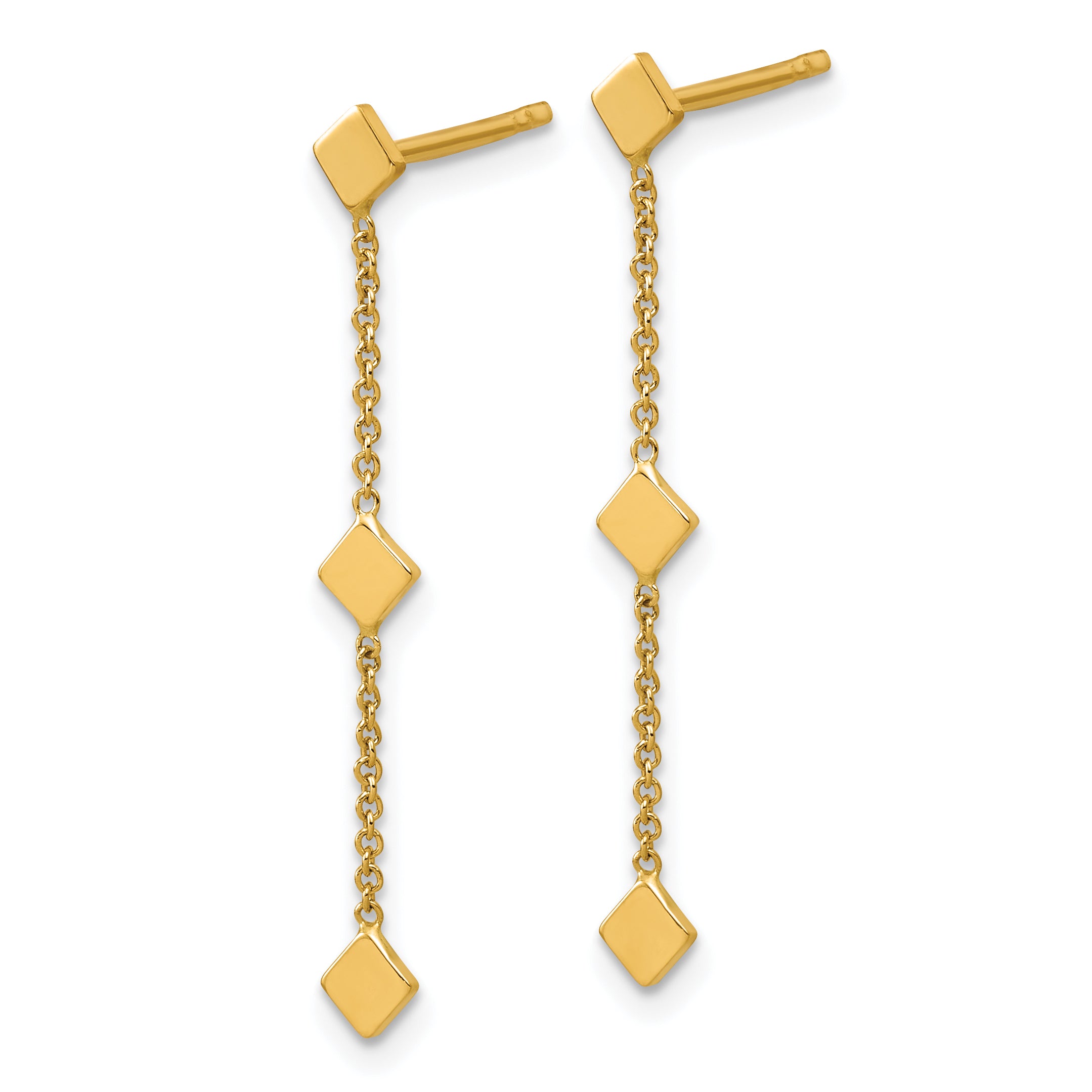 14K Polished Diamond-shaped Disk Dangle Post Earrings