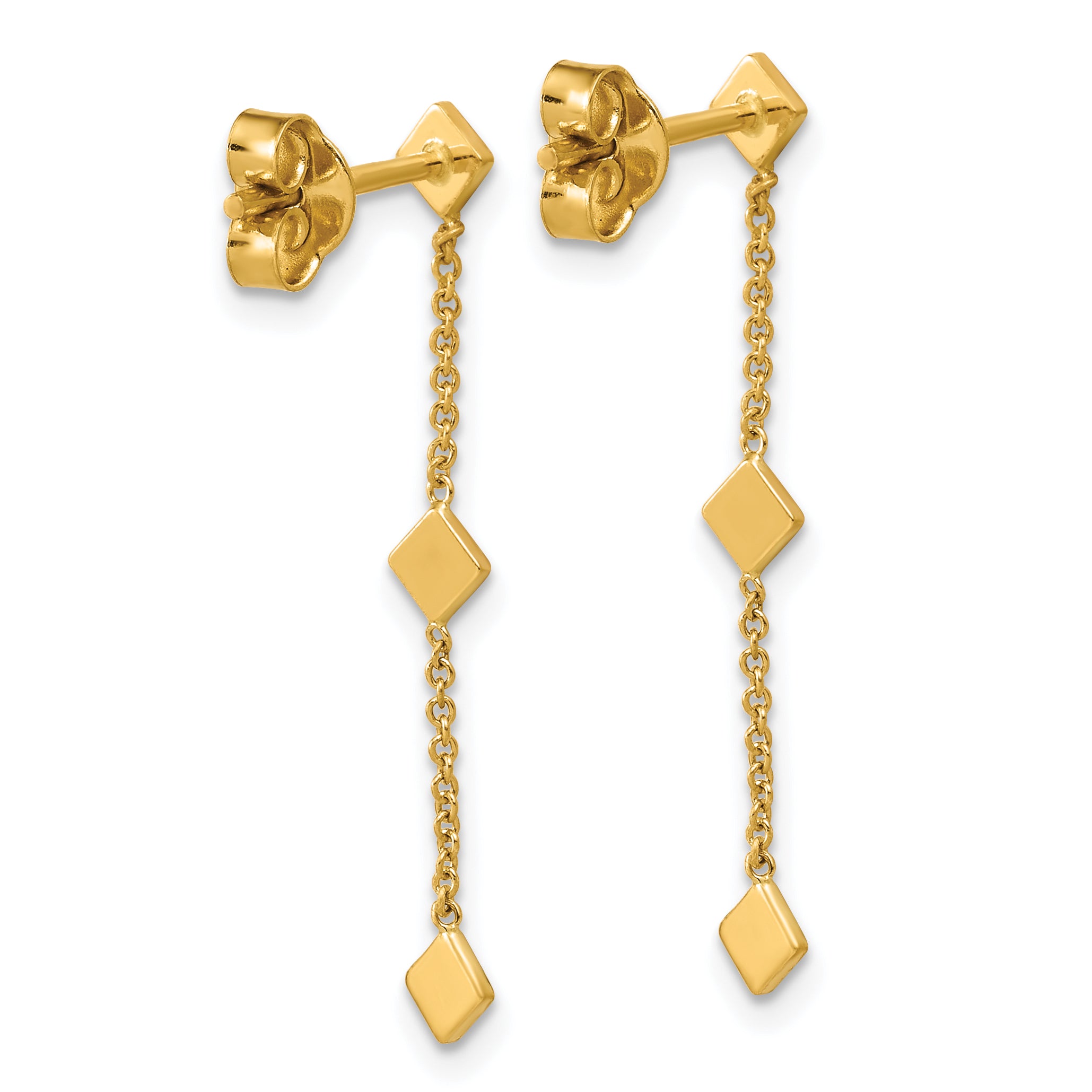 14K Polished Diamond-shaped Disk Dangle Post Earrings