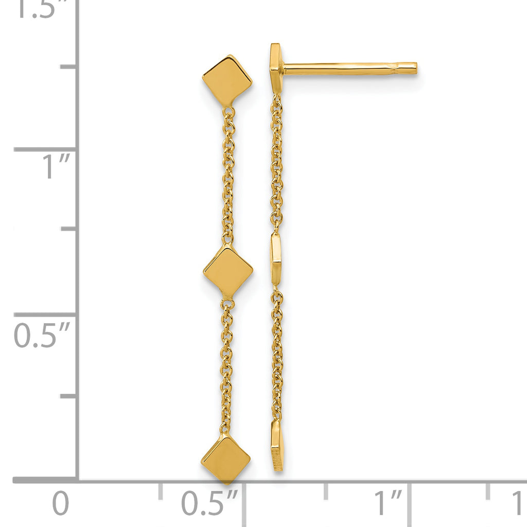 14K Polished Diamond-shaped Disk Dangle Post Earrings