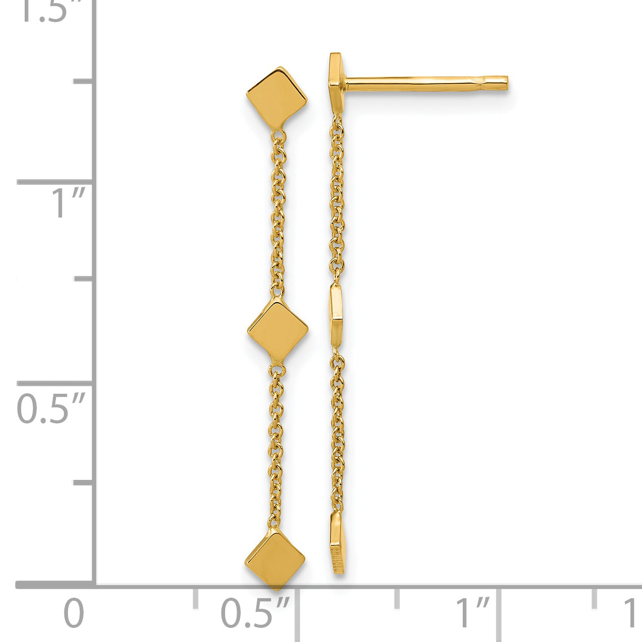 14K Polished Diamond-shaped Disk Dangle Post Earrings