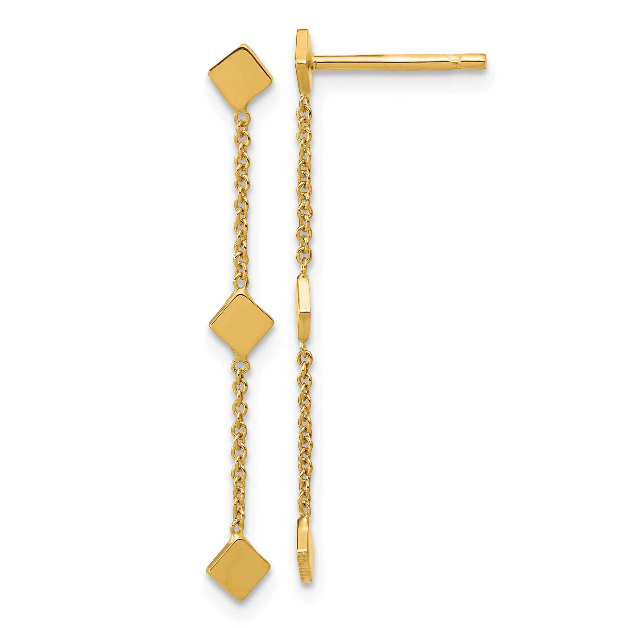 14K Polished Diamond-shaped Disk Dangle Post Earrings