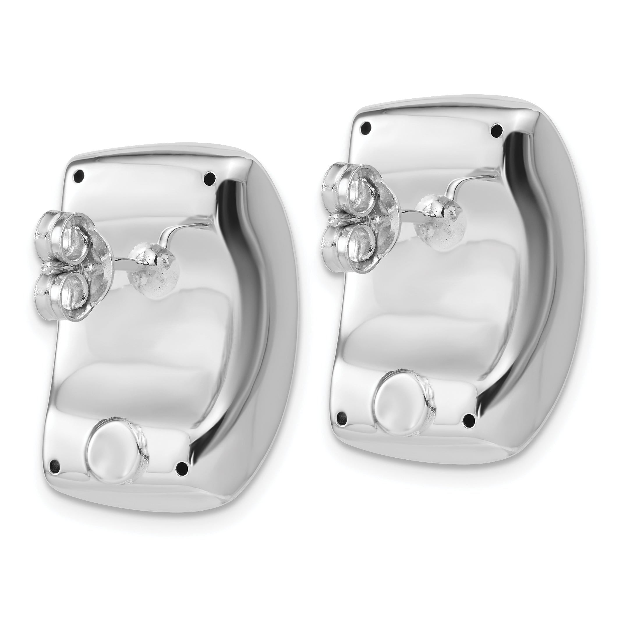 14K w/Wht RH Plated Polished Puffed Hollow Earrings