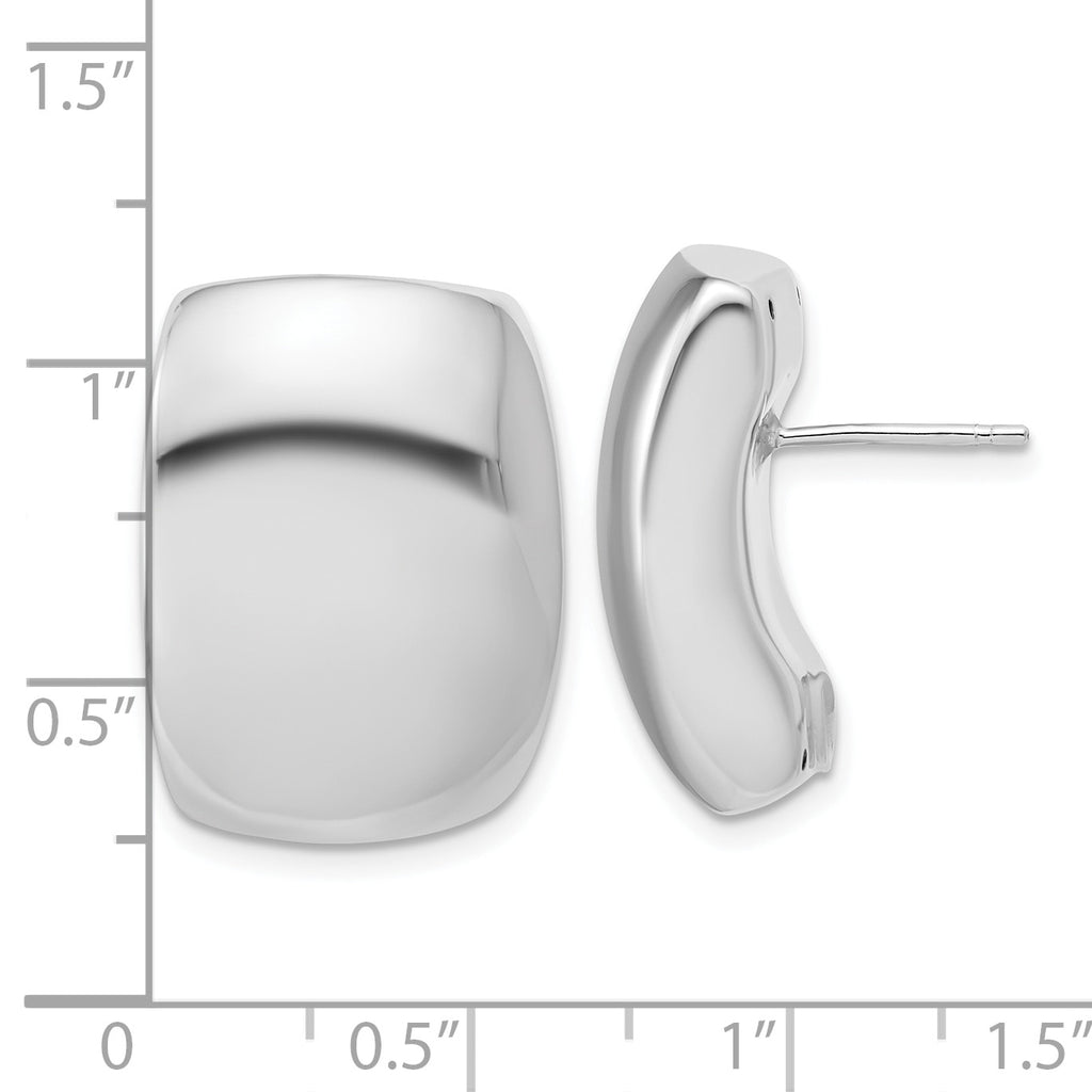 14K w/Wht RH Plated Polished Puffed Hollow Earrings