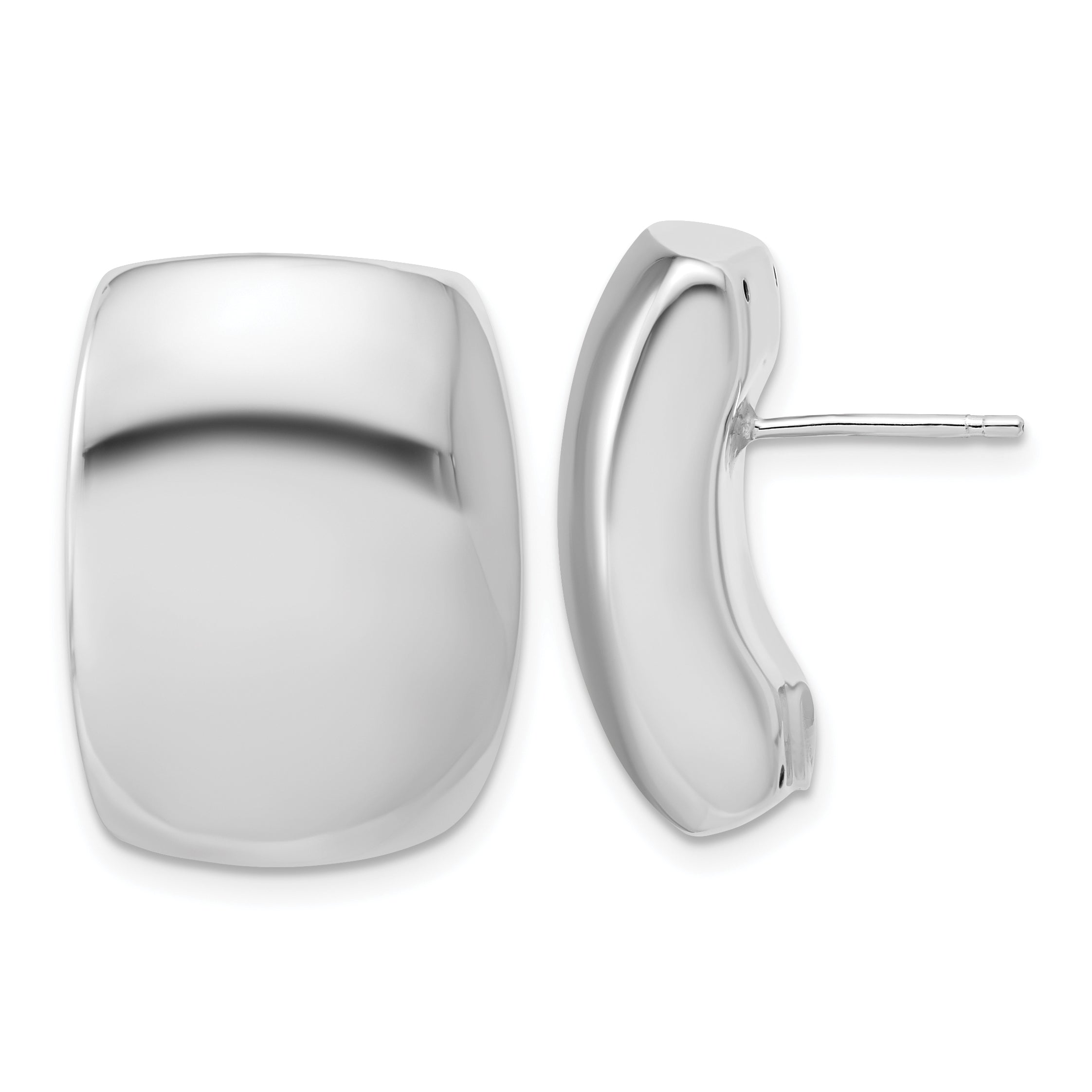 14K w/Wht RH Plated Polished Puffed Hollow Earrings Main image
