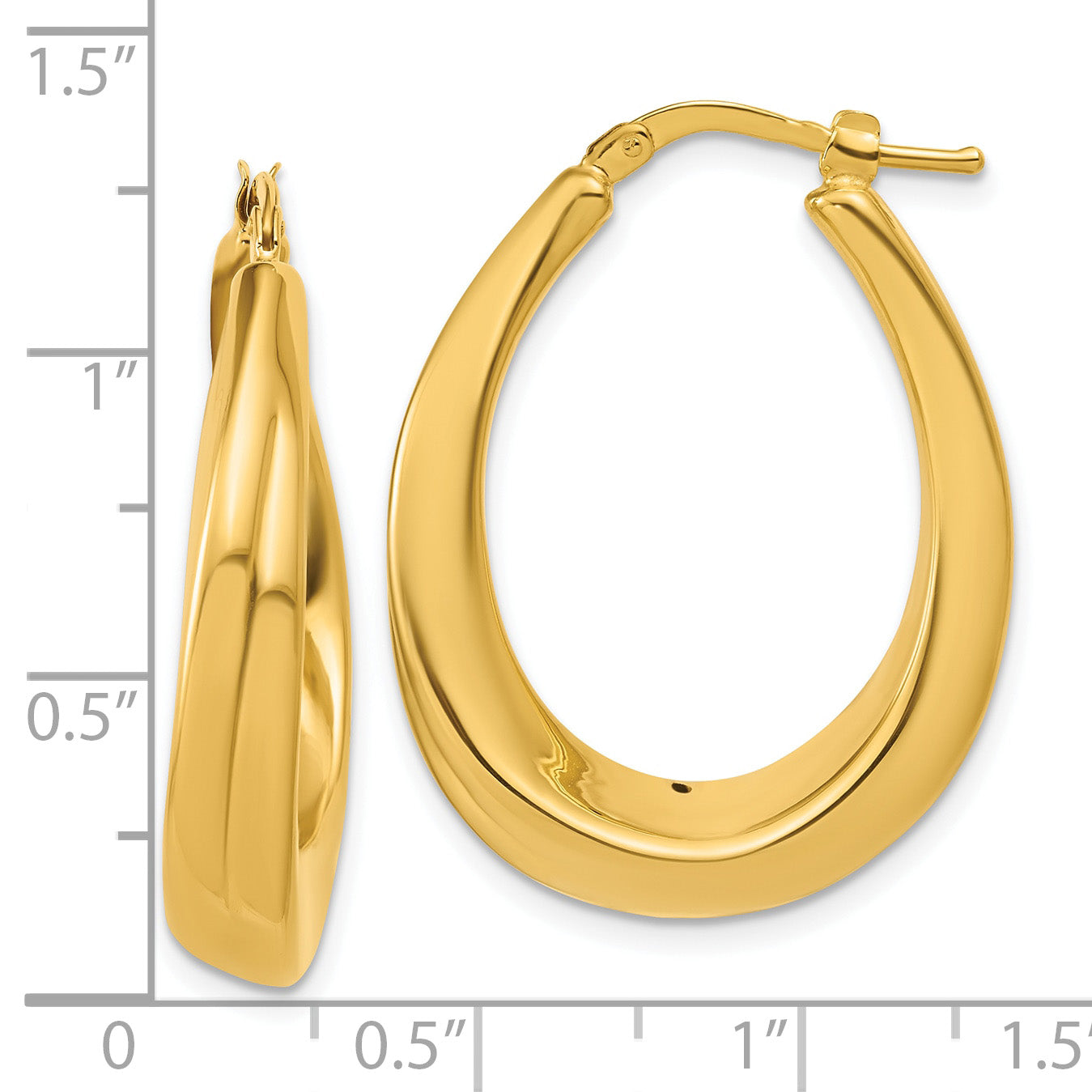 14K Polished Oval Hollow Hoop Earrings