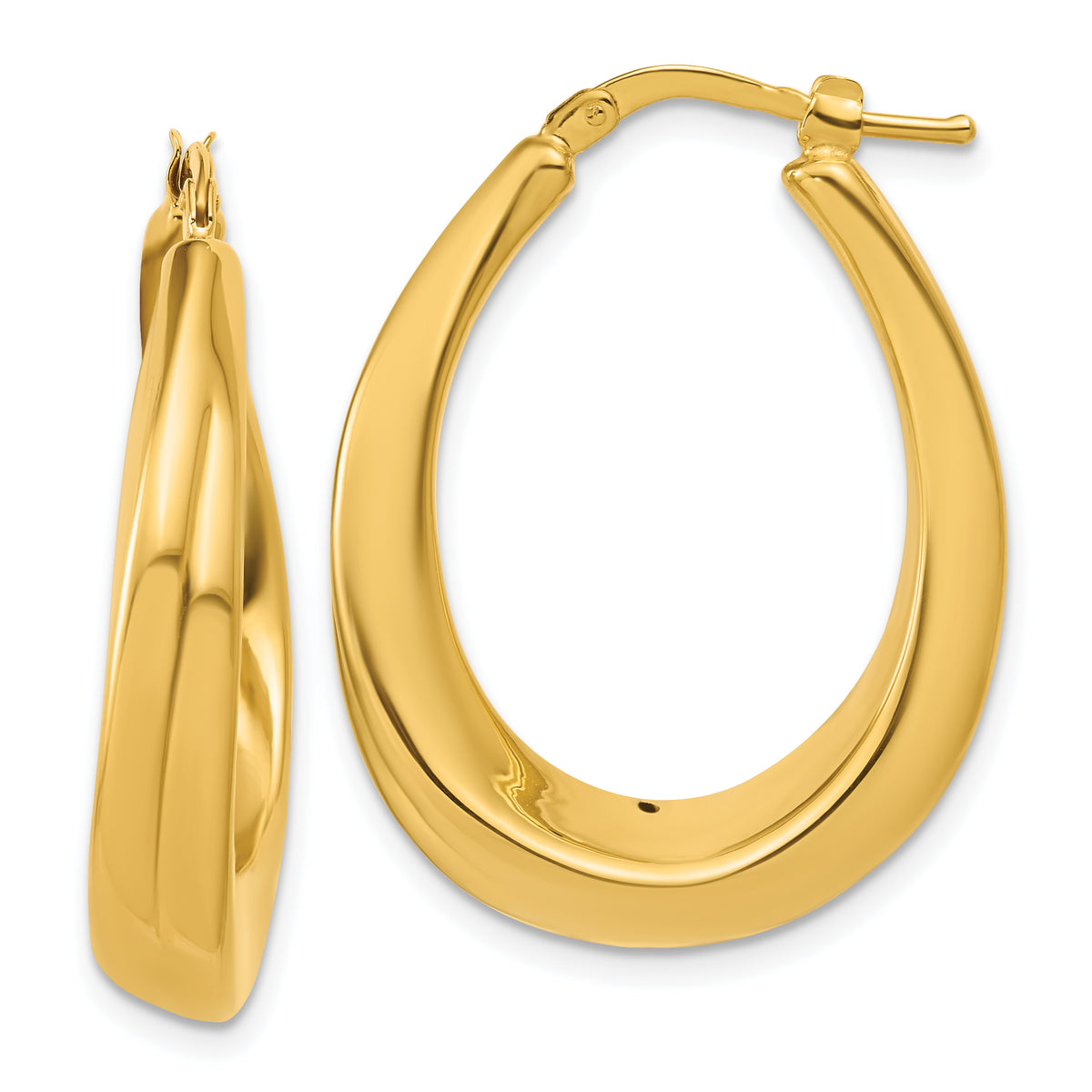 14K Polished Oval Hollow Hoop Earrings