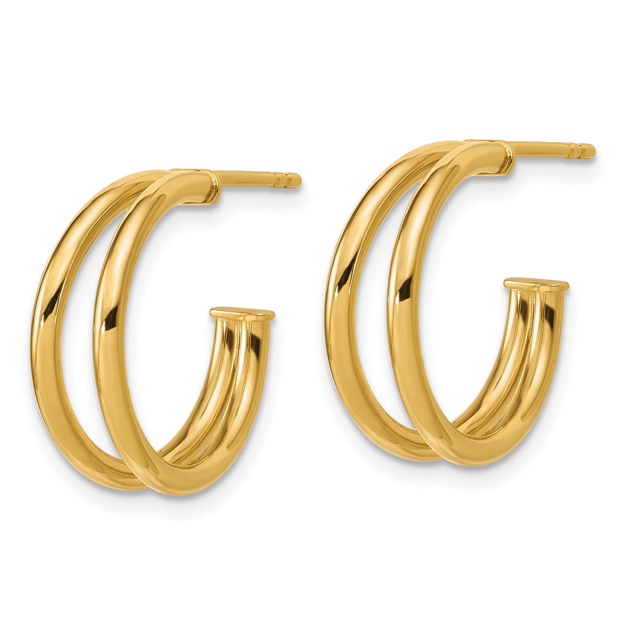 14K Polished 2-row J-Hoop Post Earrings Secondary image