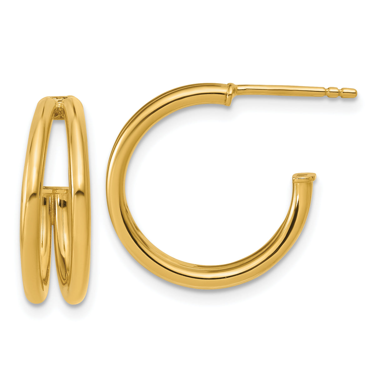 14K Polished 2-row J-Hoop Post Earrings