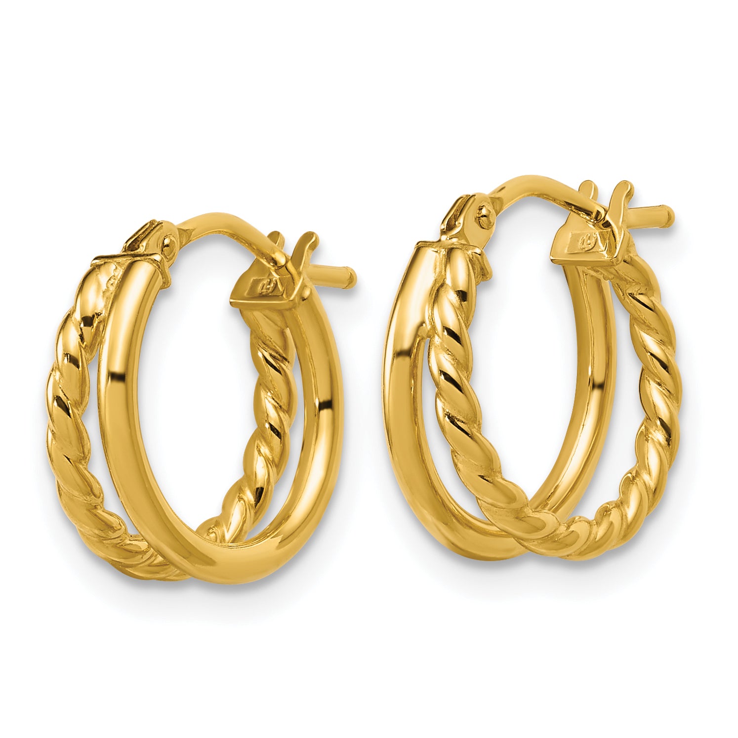 14K Polished and Twisted 2-row J-Hoop Earrings Secondary image