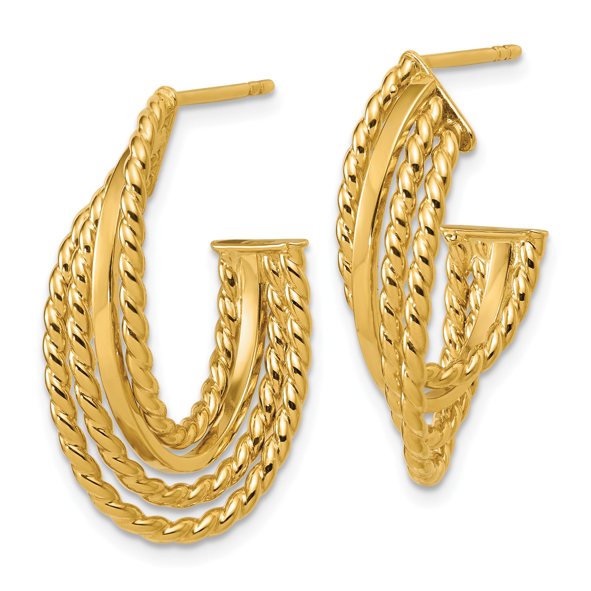14K Polished and Twisted 4-row Intertwined Hoop Earrings
