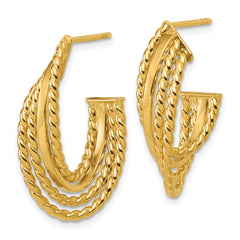 14K Polished and Twisted 4-row Intertwined Hoop Earrings