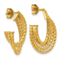 14K Polished and Twisted 4-row Intertwined Hoop Earrings