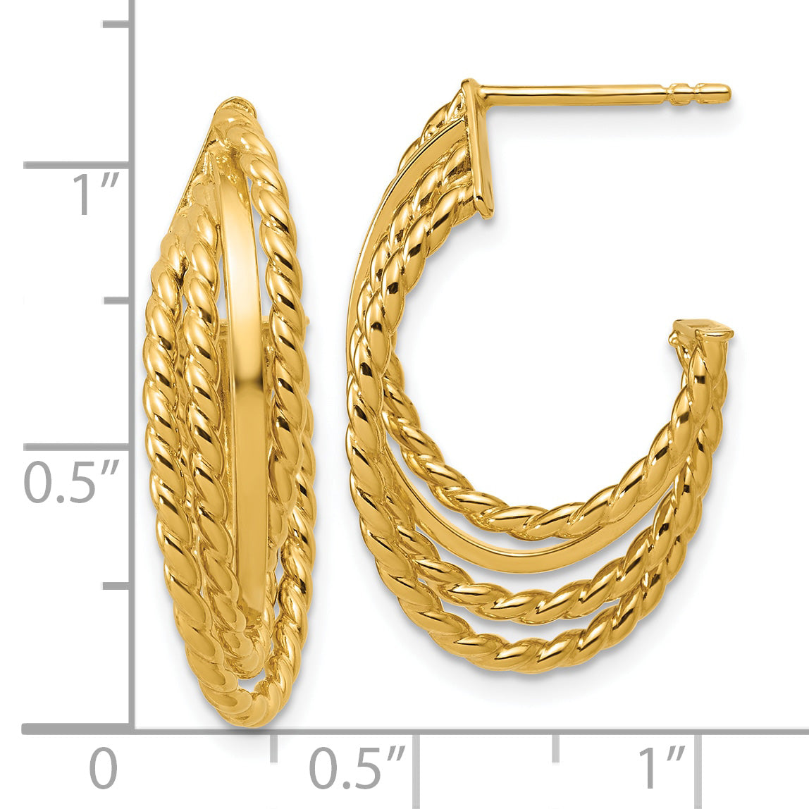 14K Polished and Twisted 4-row Intertwined Hoop Earrings