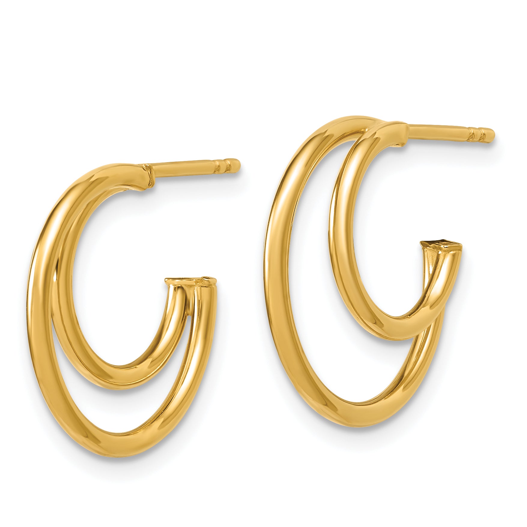 14K Polished 2-row J-Hoop Post Earrings Secondary image