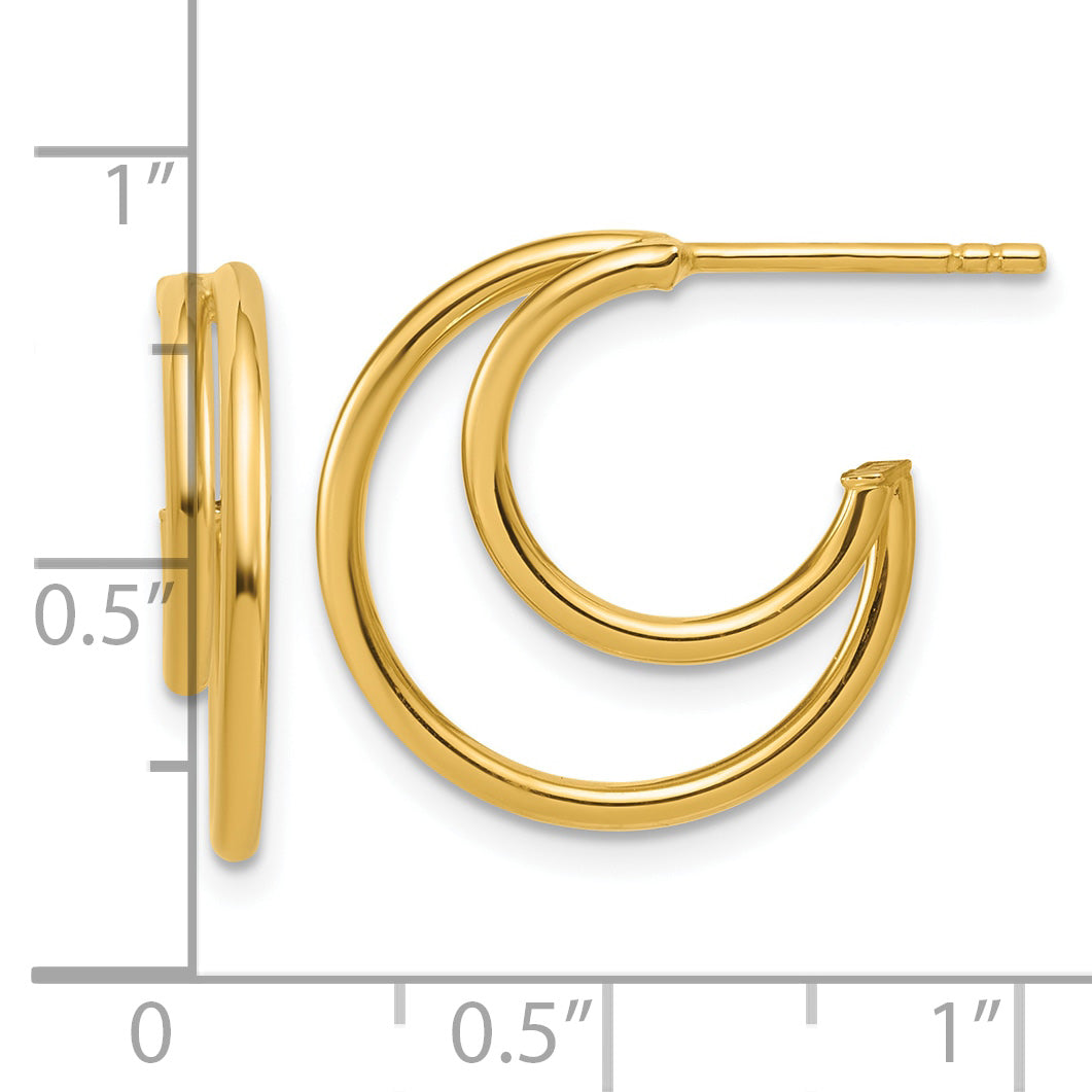 14K Polished 2-row J-Hoop Post Earrings