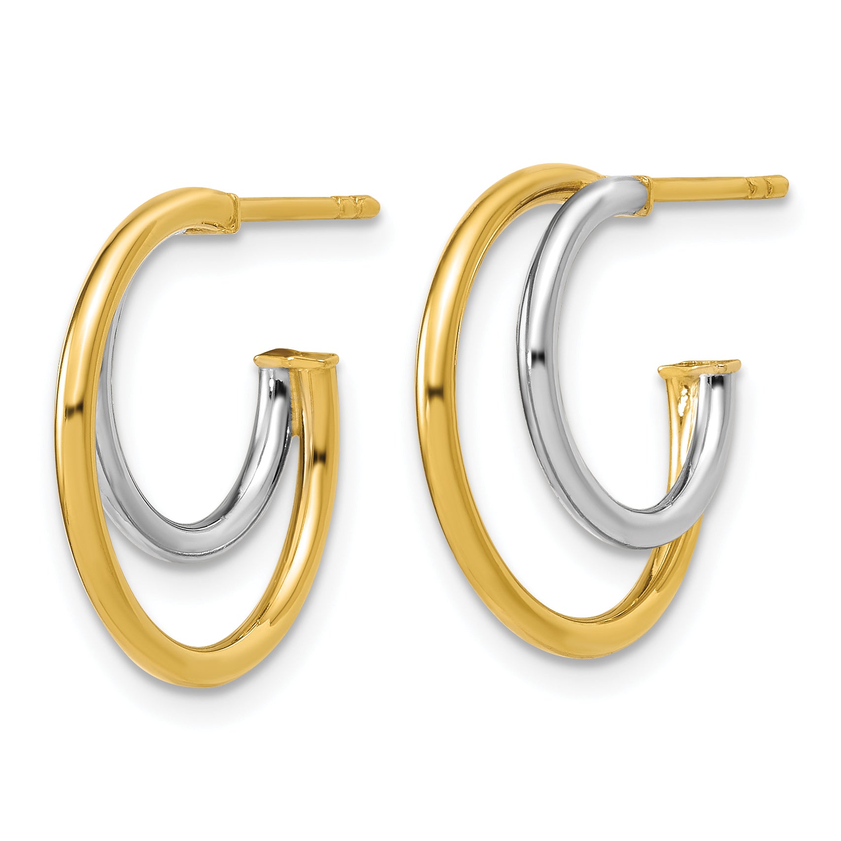 14K w/Rhodium Polished 2-row J-Hoop Post Earrings Secondary image