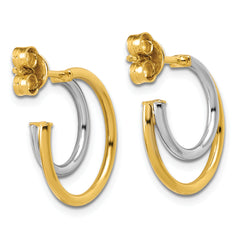 14K w/Rhodium Polished 2-row J-Hoop Post Earrings