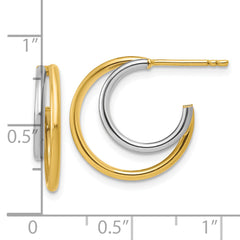 14K w/Rhodium Polished 2-row J-Hoop Post Earrings