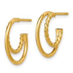 14K Polished and Twisted 2-row J-Hoop Post Earrings