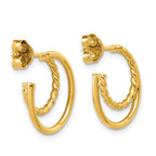 14K Polished and Twisted 2-row J-Hoop Post Earrings