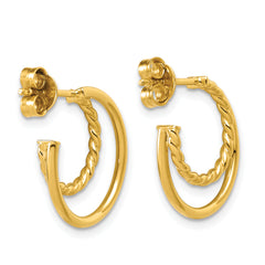 14K Polished and Twisted 2-row J-Hoop Post Earrings