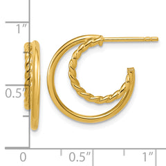 14K Polished and Twisted 2-row J-Hoop Post Earrings