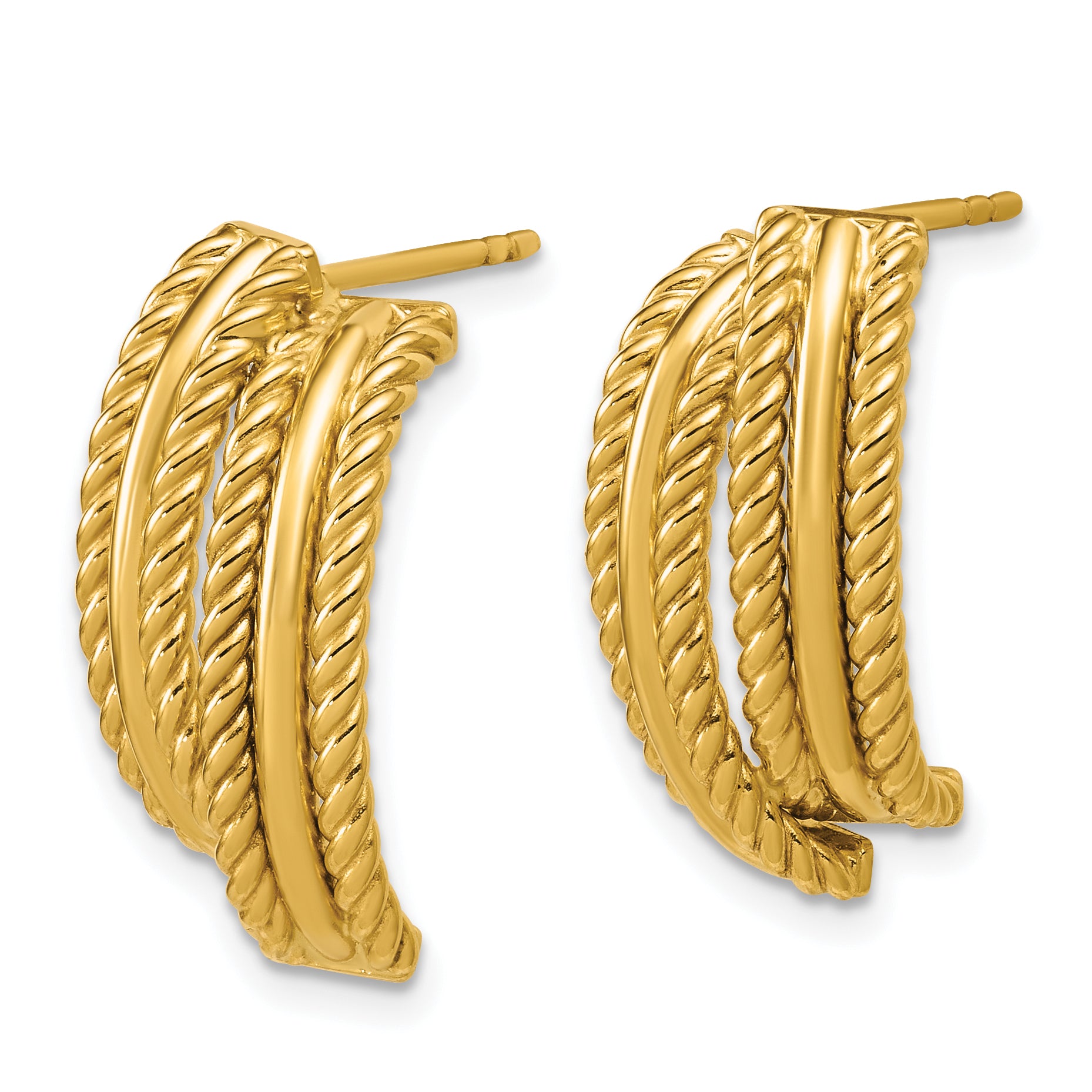 14K Polished and Twisted J-Hoop Post Earrings Secondary image