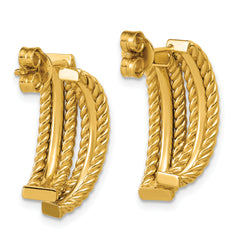 14K Polished and Twisted J-Hoop Post Earrings