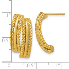 14K Polished and Twisted J-Hoop Post Earrings