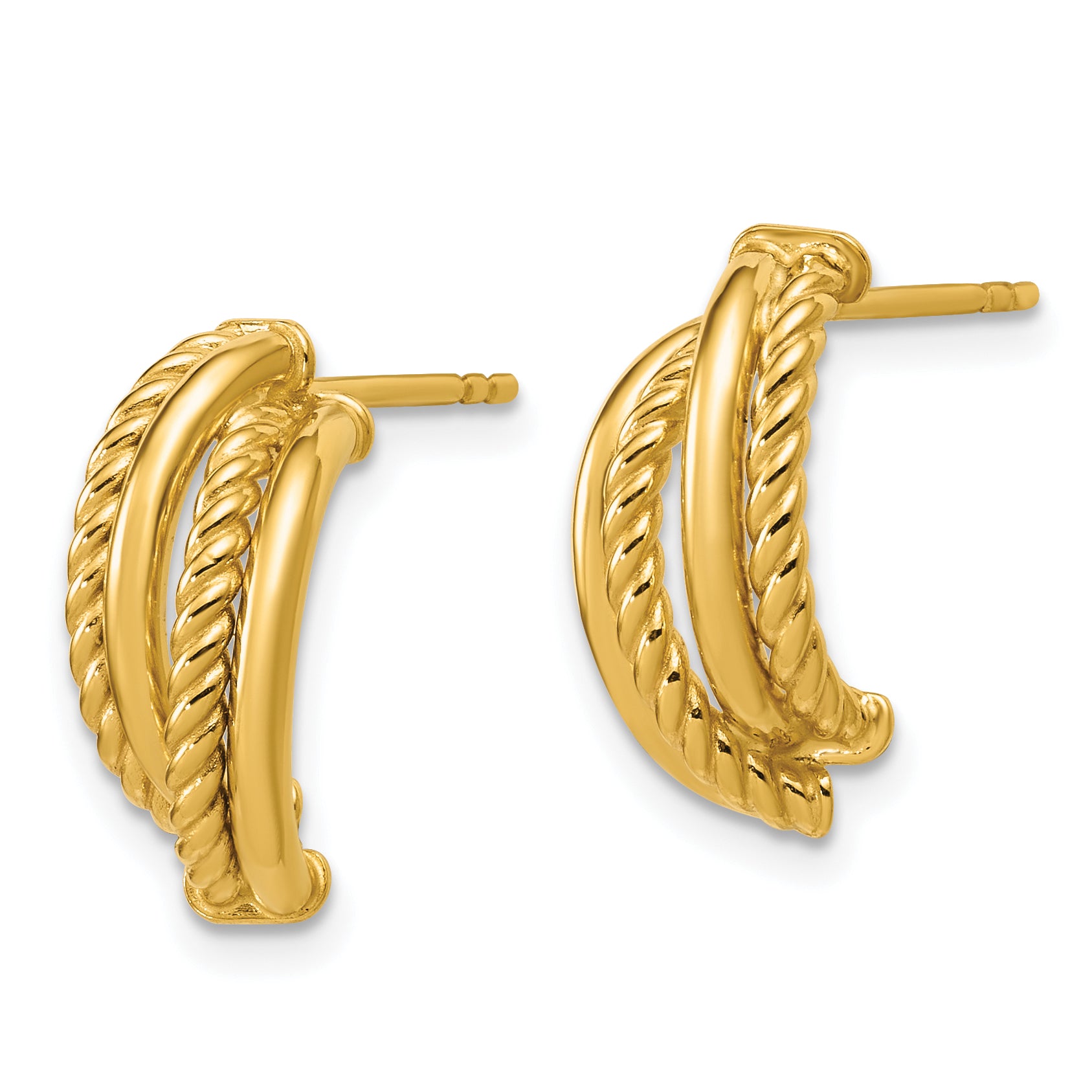 14K Polished and Twisted J-Hoop Post Earrings Secondary image