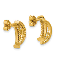 14K Polished and Twisted J-Hoop Post Earrings