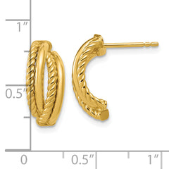 14K Polished and Twisted J-Hoop Post Earrings